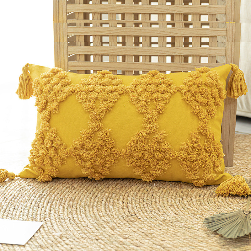 Tufted Throw Pillow with Tassels