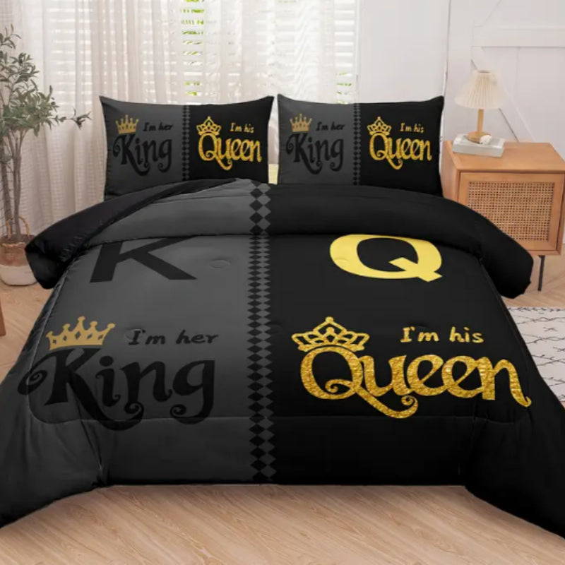 Three Piece Crown English Digital Printed Quilt Cover