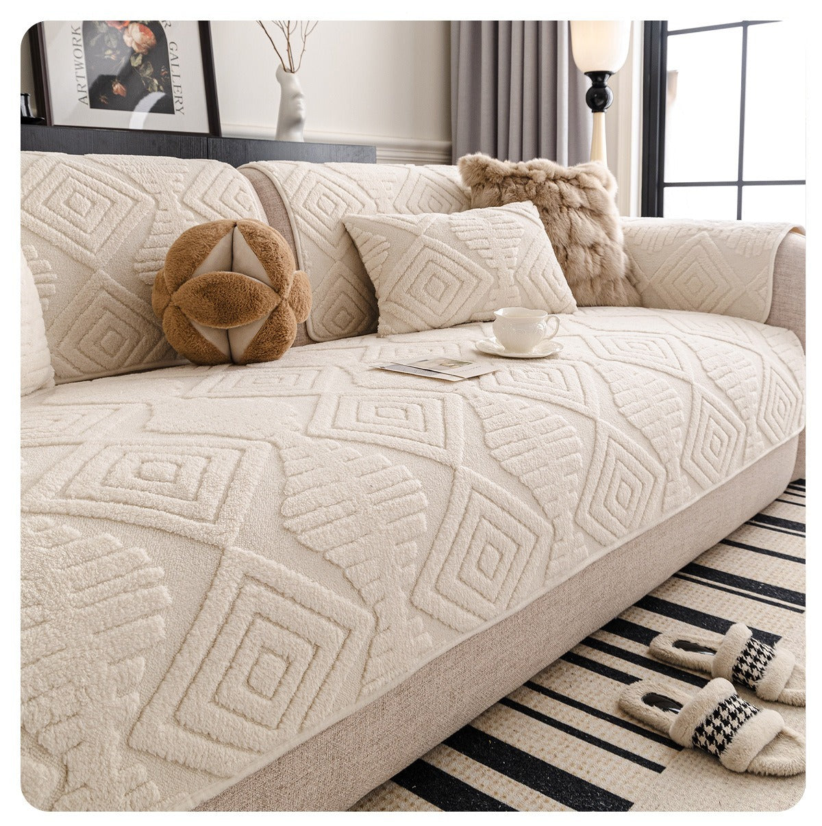 Winter Plush Sofa Cushion Cover Modern Minimalist Luxury Straight-Cut Anti-Slip Thickened Winter Sofa Seat Pad Cover