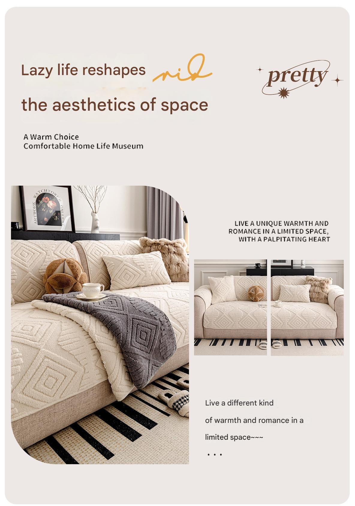 Winter Plush Sofa Cushion Cover Modern Minimalist Luxury Straight-Cut Anti-Slip Thickened Winter Sofa Seat Pad Cover