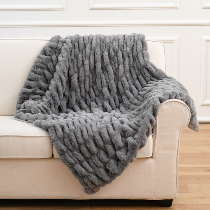 Soft Rabbit Fur Sofa Blanket – Cozy Tie-Dye Throw