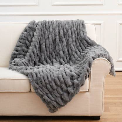 Soft Rabbit Fur Sofa Blanket – Cozy Tie-Dye Throw