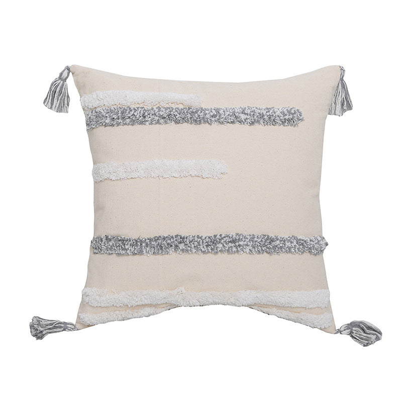 Hand-Embroidered Tufted Throw Pillow Cover