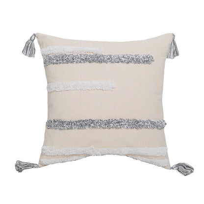 Hand-Embroidered Tufted Throw Pillow Cover