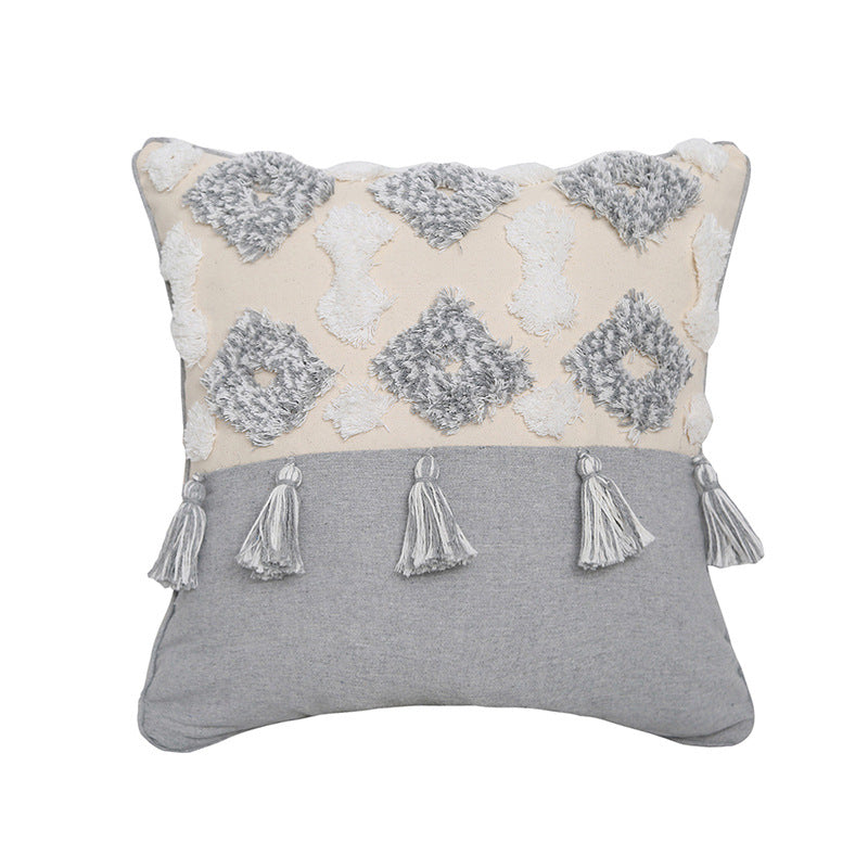Hand-Embroidered Tufted Throw Pillow Cover