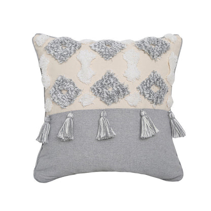 Hand-Embroidered Tufted Throw Pillow Cover