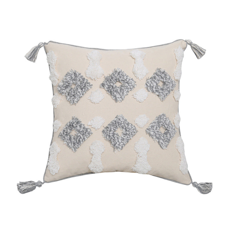 Hand-Embroidered Tufted Throw Pillow Cover