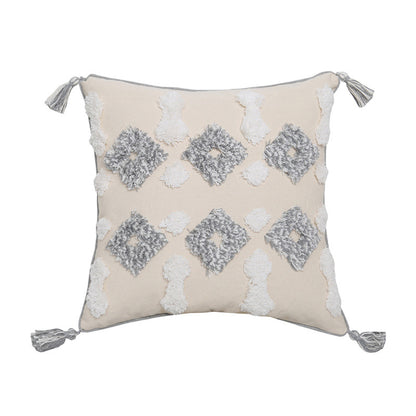 Hand-Embroidered Tufted Throw Pillow Cover