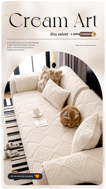 Winter Plush Sofa Cushion Cover – Anti-Slip Straight Cut