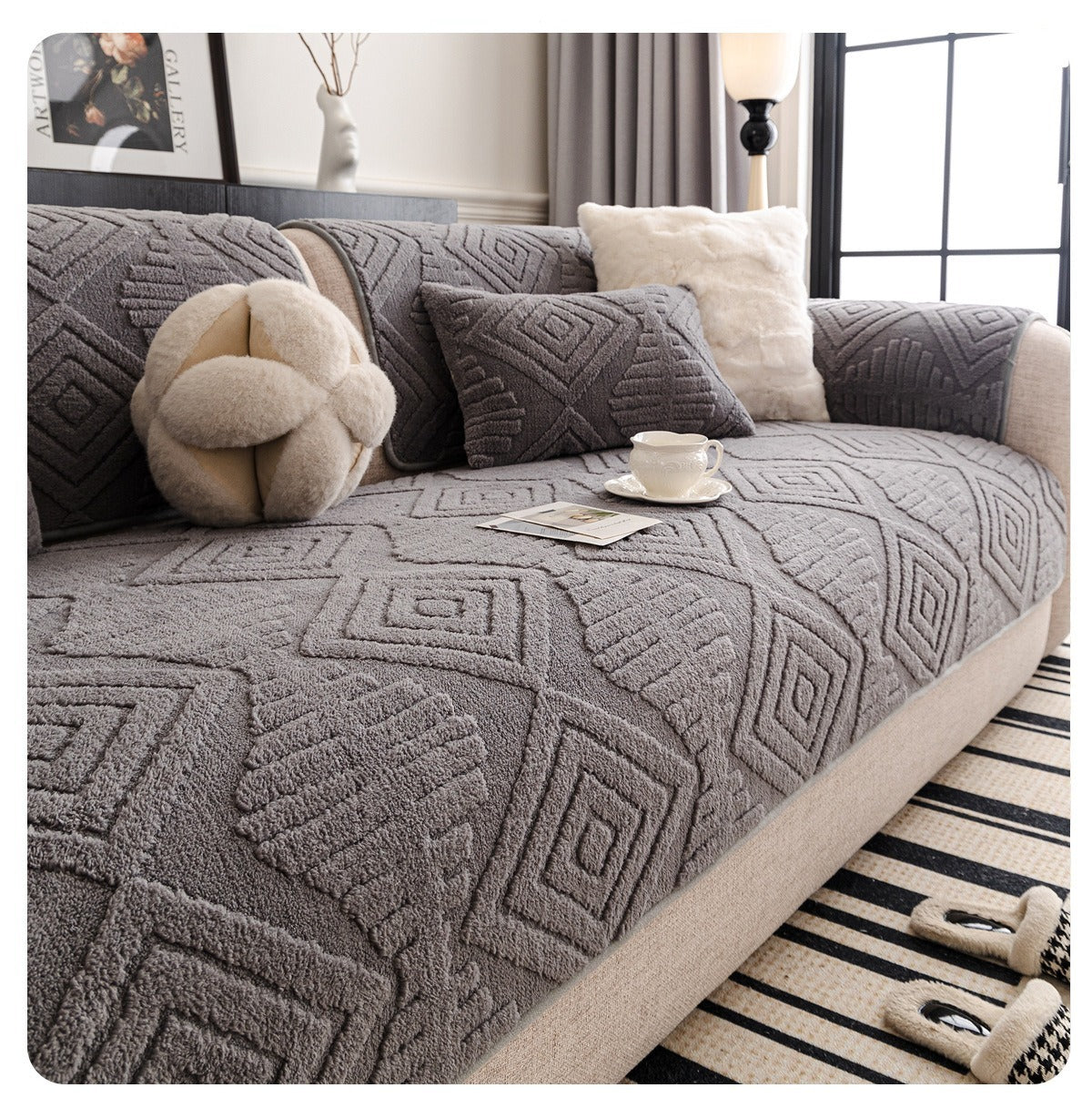 Winter Plush Sofa Cushion Cover Modern Minimalist Luxury Straight-Cut Anti-Slip Thickened Winter Sofa Seat Pad Cover