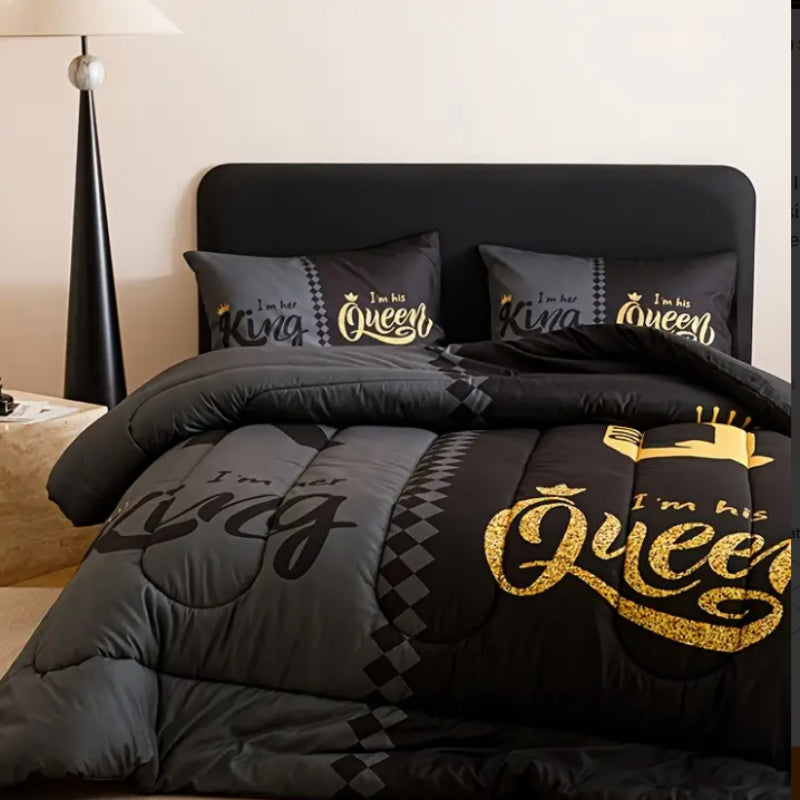 Three Piece Crown English Digital Printed Quilt Cover