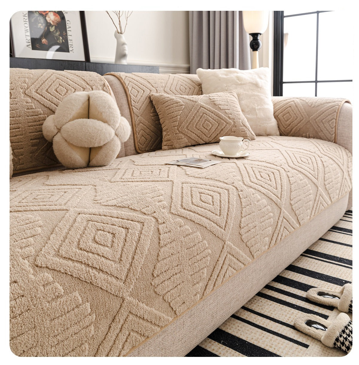 Winter Plush Sofa Cushion Cover Modern Minimalist Luxury Straight-Cut Anti-Slip Thickened Winter Sofa Seat Pad Cover