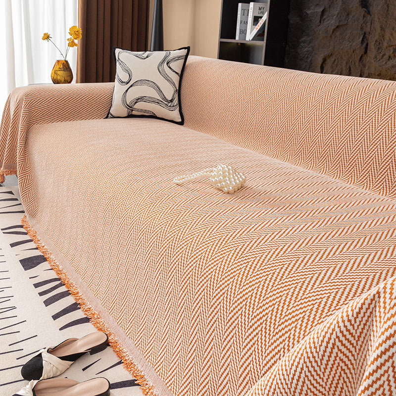 Striped Chenille Sofa Cover – Full Coverage Minimalist Design