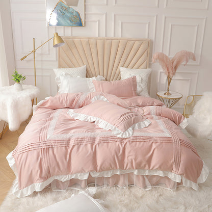 Lace Bed Skirt Quilt Cover Set –  (4-Piece Bedding Set)