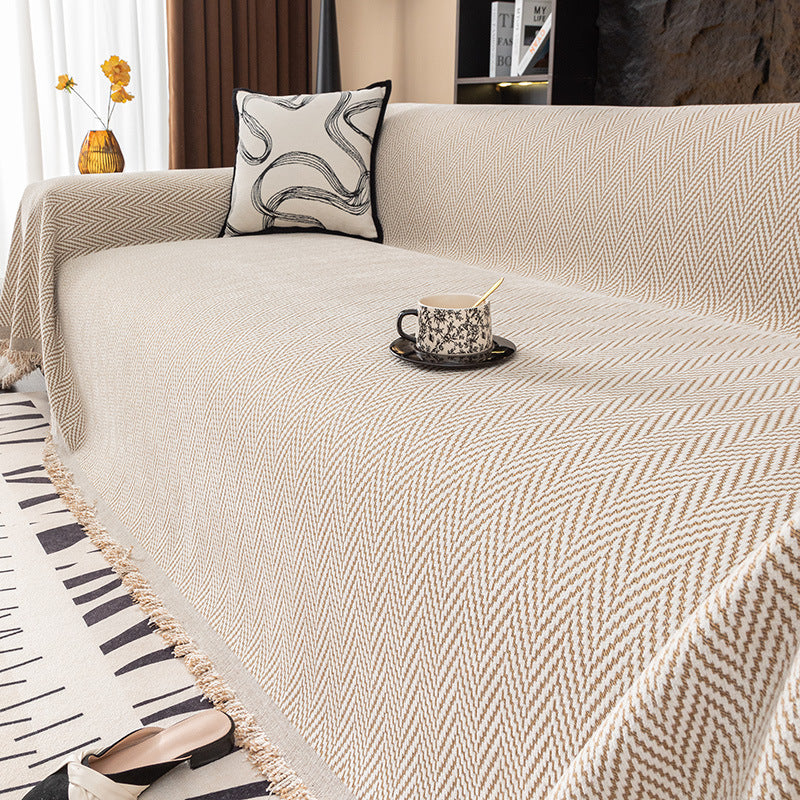 Striped Chenille Sofa Cover – Full Coverage Minimalist Design