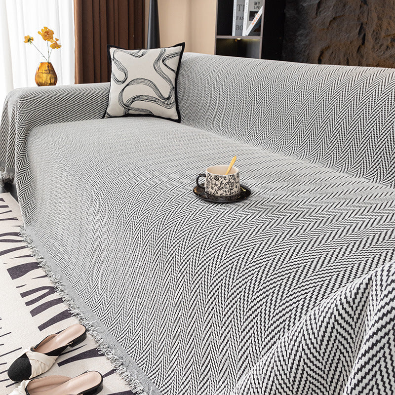 Striped Chenille Sofa Cover – Full Coverage Minimalist Design