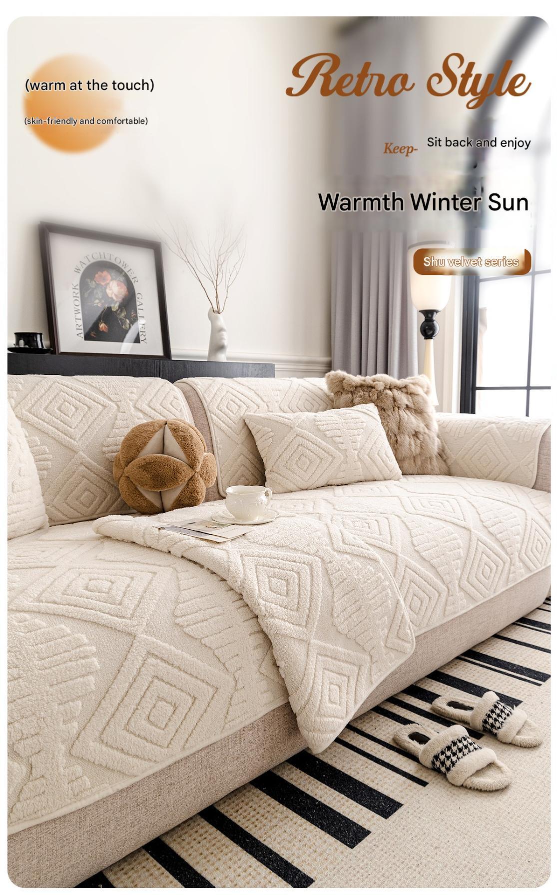Winter Plush Sofa Cushion Cover Modern Minimalist Luxury Straight-Cut Anti-Slip Thickened Winter Sofa Seat Pad Cover