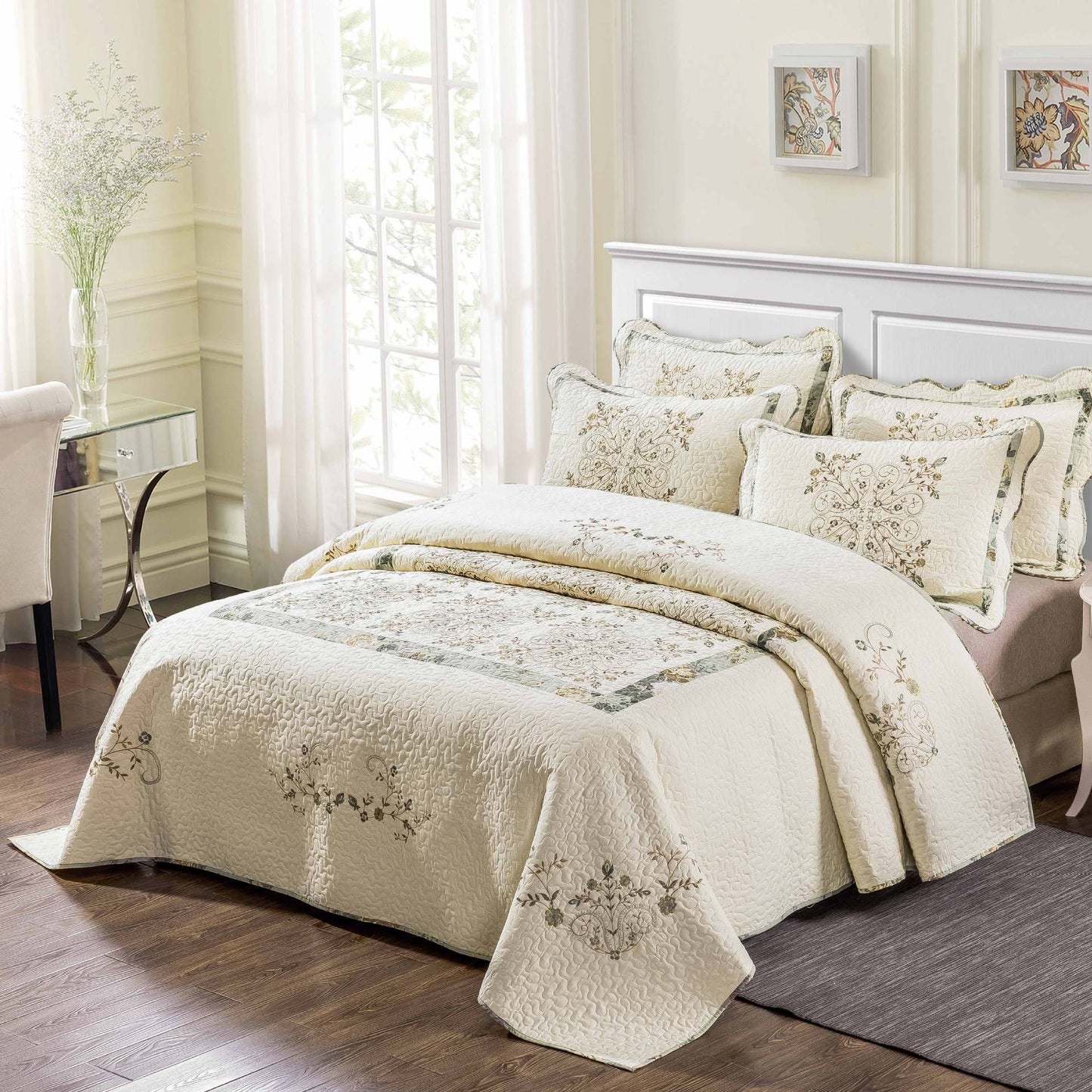 European Embroidered Cotton Bedspread Set