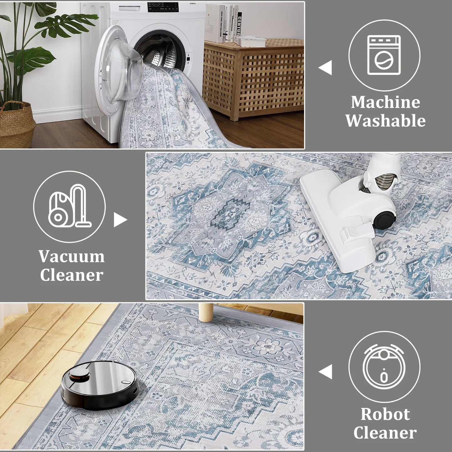 Large Vintage Washable Area Rug