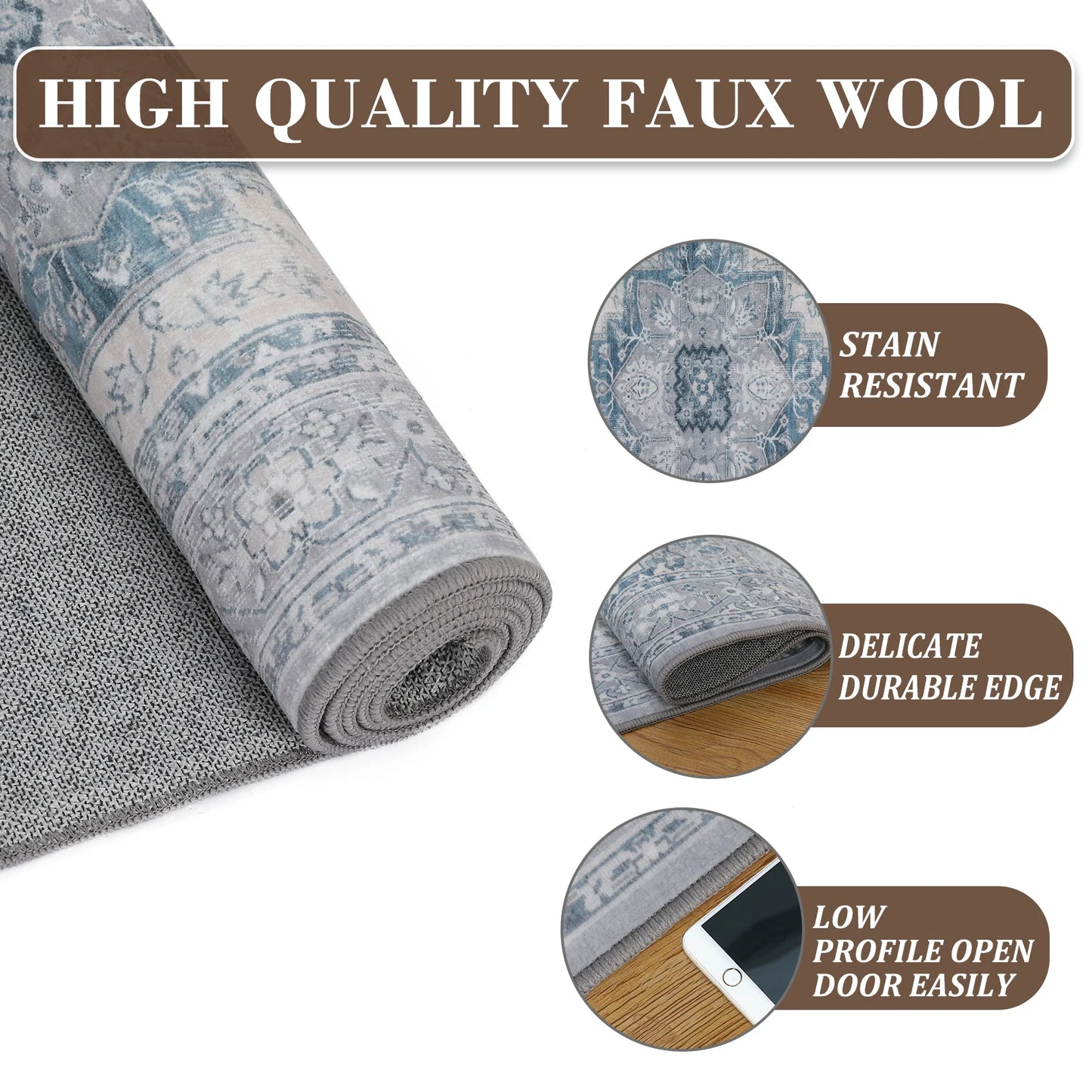 Large Vintage Washable Area Rug