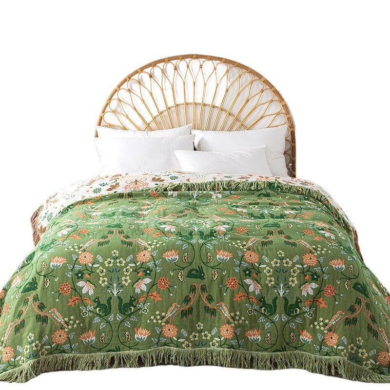 Pure Cotton Gauze Towel Quilt Double-sided Available Greenish White Sofa Towel Household Cover Blanket