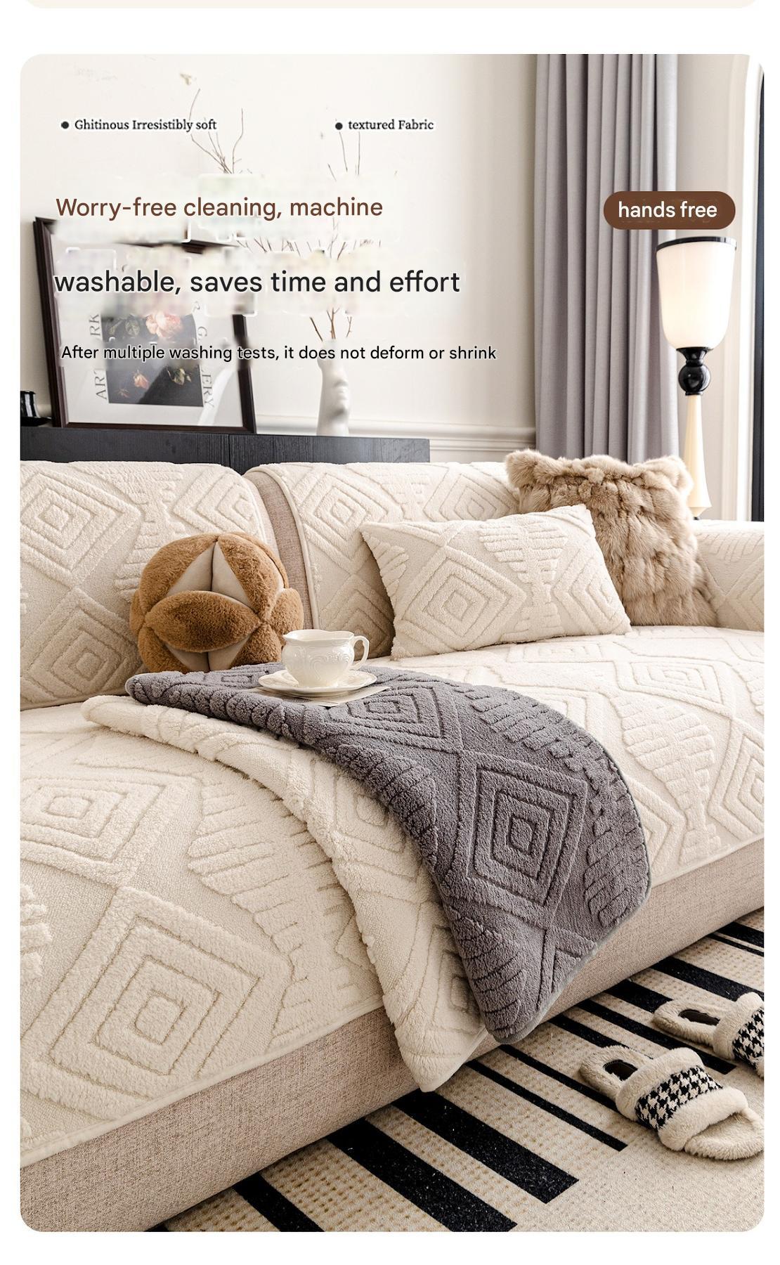 Winter Plush Sofa Cushion Cover Modern Minimalist Luxury Straight-Cut Anti-Slip Thickened Winter Sofa Seat Pad Cover