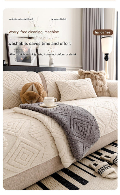 Winter Plush Sofa Cushion Cover – Anti-Slip Straight Cut