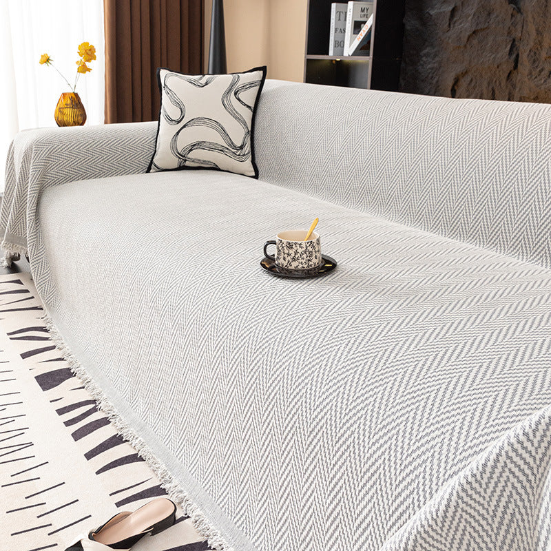 Striped Chenille Sofa Cover – Full Coverage Minimalist Design