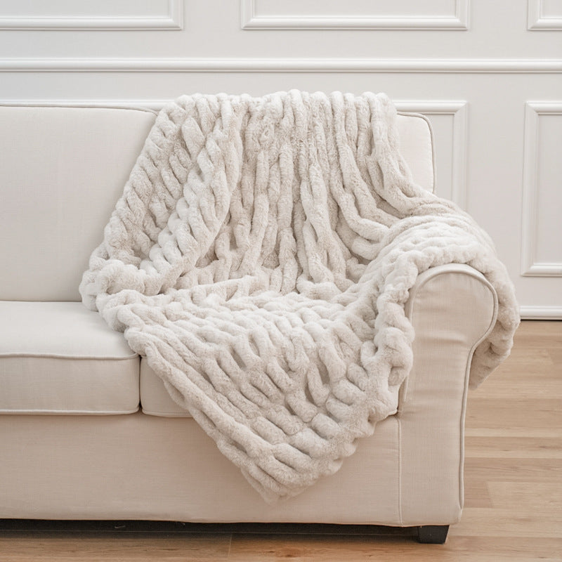 Soft Rabbit Fur Sofa Blanket – Cozy Tie-Dye Throw