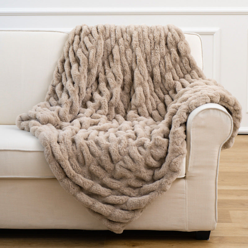 Soft Rabbit Fur Sofa Blanket – Cozy Tie-Dye Throw