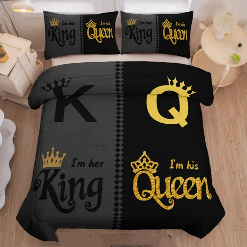 Three Piece Crown English Digital Printed Quilt Cover