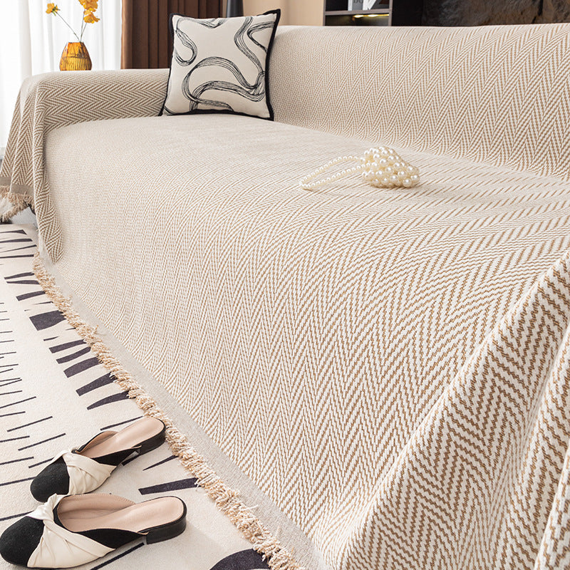 Striped Chenille Sofa Cover – Full Coverage Minimalist Design