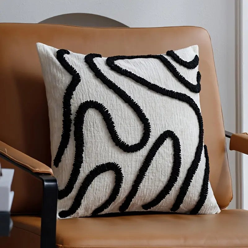 Abstract Line Chenille Cushion Cover