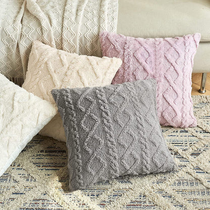 Cut Flower Plush Jacquard Cushion Cover